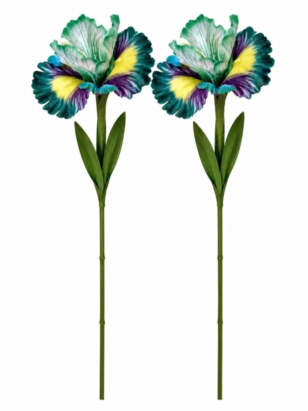 Teal Purple Iris Flower Stems Artificial Floral Decor Cottagecore